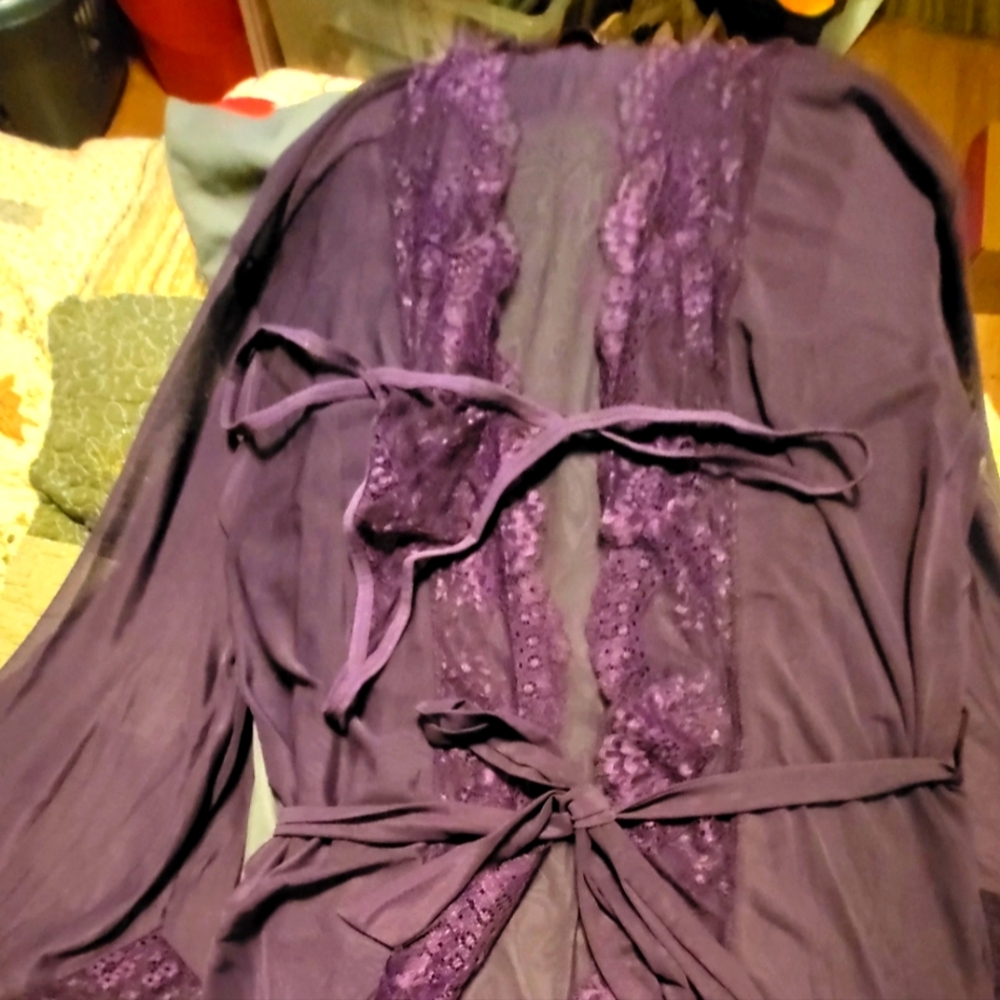 Elegant Purple Lace Robe and Panties Set